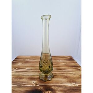 Vintage MCM Fenton Swung Vase Art Glass Colonial‎ Green Cabbage Rose 9.5"